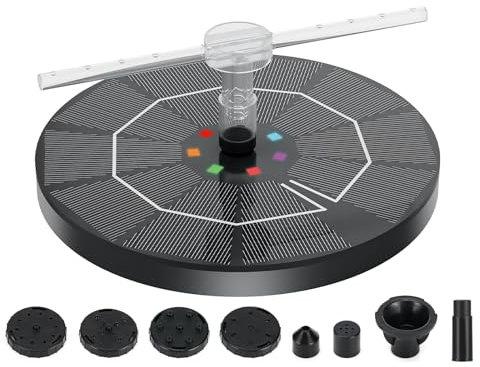 vvhippo Fontana Solare 2,5W, Pompa Solare per Fontana, Pompa Solare per Laghetto con 8 Effetti e 8 Luci Led Colorate, Fontana Solare da Giardino Esterno per Giardino, Bagno di Uccelli, Stagno