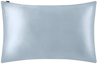 Lot de 2 taies d'oreiller 100 % pure soie anti-plis, 22 mommes, douces et lisses, 50 x 75 cm, bleu argenté, literie de luxe pour des cheveux et une peau sains