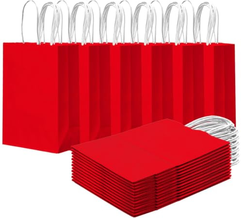 Gcardist 24PCS kleine Geschenk-Tasche mit Griffen Bulk 8.3x6 x3Inch Geschenk-Taschen rot Taschen mehrere Verwendungen (15x8x21cm, kleine Größe)