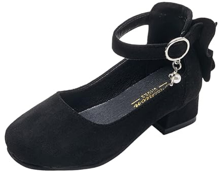 2025 Enfants Chaussures Épais Talons Hauts Sandales à la Mode Nœud Petit Talon Haut Princesse Sandales Bébé Chaussures, Noir , 30 EU