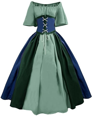 SEAUR Vestido gótico medieval para mujer con mangas acampanadas, hombros descubiertos, vestido vintage, disfraz victoriano para carnaval, cosplay, Halloween, S-3XL, verde, L