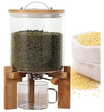 Reisspender mit Holzständer, luftdichter Glas-Frischhaltedose für Mehl, Müsli, Getreide, 5 l