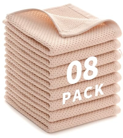 LikGuest Cotton Cleaning Cloths Soft Dish Towels Beige 30x30cm 6 PCS | Highly absorbent cotton fabric, quick drying reusable design for kitchen cleaning, dishes and household tasks