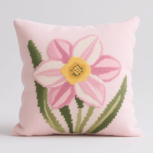 Henypt Kit de Almohadones con Cierre de Gancho flores rosas Kit De Cojines De Pestillo 43X43cm Funda de Cojín para Sofá, Latch Hook Manualidades Kits