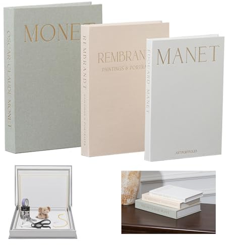 3er-Set Deko Bücher aus Leinen mit Magnetverschluss, Bücher Deko und Aufbewahrungsbox in Einem, Stapelbare Buchattrappen für Regal oder Wohnzimmer, Vintage-Design