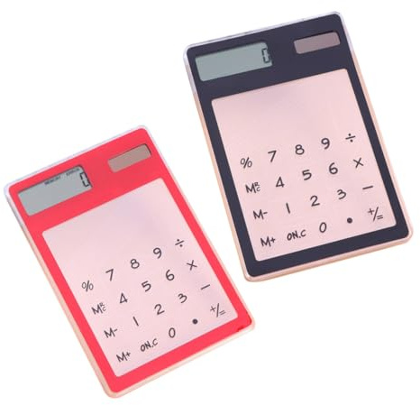 PLAFOPE Mini Calculatrice Tactile Transparente 2 Pièces, Ultra-Fine, Énergie Solaire, Noir Et Rouge, Calculatrice De Base Portable, Bureau, École, Usage Quotidien
