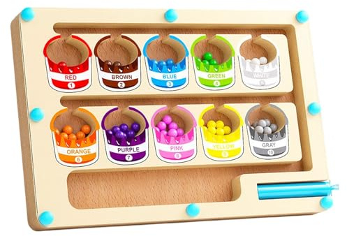 Javoryxh Juego De Clasificación Colores Magnéticos Juego Educativo Laberintos Números Magnéticos Madera para Niños Juguete Sensorial Tablero Conteo Laberinto Números Rastreo Duradero