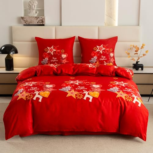 FEBE Bettwäsche Weihnachten 3D Bettbezug-Set 135x200 + Kissenbezug 2 Teilig mit Reißveschluss