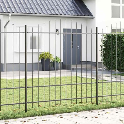 QJBSAVVA Recinzione da giardino grigio, 340 x 175 cm, in acciaio verniciato a polvere, design moderno, robusta e durevole, per balcone, terrazza, giardino anteriore