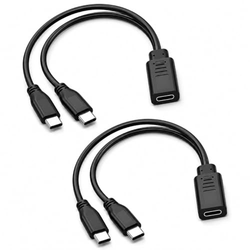 CanQuanSWZX 2 cables USB C hembra a 2 USB C macho, adaptador corto en Y de 30 cm para cargar simultáneamente, divisor tipo C 1 a 2 veces para dos dispositivos, divisor 1 a 2 para cargar compatible con