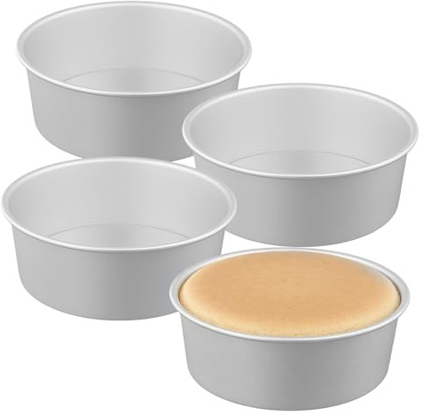 CHEUNGR 4 Pack 8 Inch Cake Tin, Non-Stick Round Cake Deep Baking Pan with Removable Bottom, Deep Aluminum Cakes Mould Tin for Christmas Party Wedding Birthday