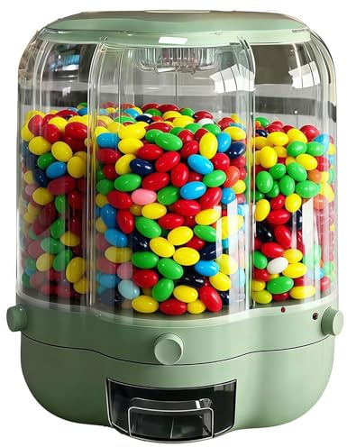 SAYEYBU 360° Rotating Candy Dispensers with Treat Boxes, 6 Compartments Candy Machine Dispenser, Fun Press-Type Nut Storage Box for Rice, Cereals, Snacks, Candies,B green,L