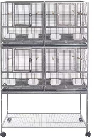 1F/2F/3F Stackable Center Divided Breeder Breeding Bird Flight Double Rolling Cage for Aviaries Canaries Cockatiels Lovebirds Finches Budgies Small Parrots. (Black Vein, 2F)