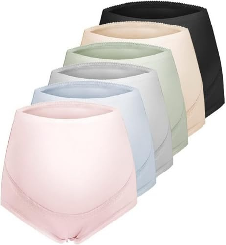 JuanNest Braguitas De Maternidad, Paquete De 6, De Algodón, Bragas para Premamá con Soporte Abdominal, Cintura Alta, Sin Costuras para El Embarazo para El Postparto,Maternidade Mujer L(47.5-60kg)