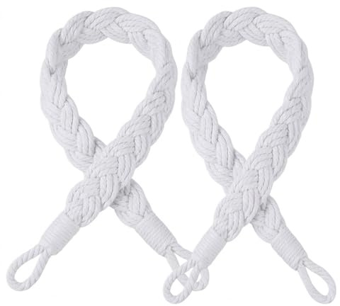 TopHomer Raffhalter für Vorhänge, 6 Farboptionen, Vorhangbinder mit 2 Metallhaken, gewebte Seil-Vorhanghalter für Zuhause, Hotel, Vorhänge, 2 Stück (weiß)