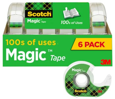 Scotch Magic Tape, 6 Rolls with Dispensers, Great for Gift Wrapping, Numerous Applications, Invisible, Engineered for Repairing, 3/4 x 650 Inches (6122) (6 Pack)