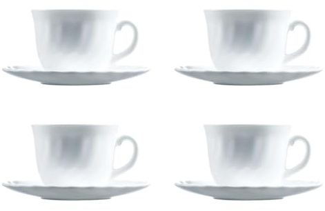 Luminarc Lot de Tasses avec soucoupes Trianon (4 pcs) Blanc Verre 280 ML 4 Pièces