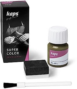 Tinte para Zapatos y Bolsos de Cuero y Textil con Esponja y Brocha, Kaps Super Color, 70 Colores (134 - verde oliva)