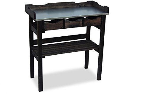 GartenDepot24 Pflanztisch mit 3 Schubladen aus Holz schwarz B78 x T38 x H82 cm