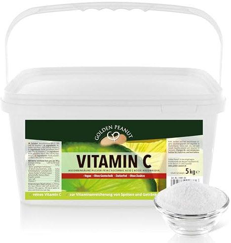 GOLDEN PEANUT Vitamin C Pulver 5 kg reine Ascorbinsäure ohne Zusätze hochdosiert vegan und ohne Gentechnik