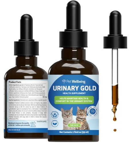 Pet Wellbeing Urinary Gold for Cats - Urinary Tract & Bladder, 2 oz | NASC Certified & Vet-Formulated Liquid Supplement with Marshmallow Root & Echinacea for Urinary System & Bladder Support