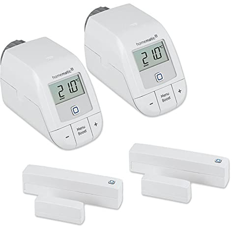 Homematic IP Set Heizen – Easy Connect 2er-Set, Digitale Steuerung für Heizung per App, Alexa, Google Assistant, einfache Installation, Energie sparen, Thermostat und Fenstersensor, 153413A0