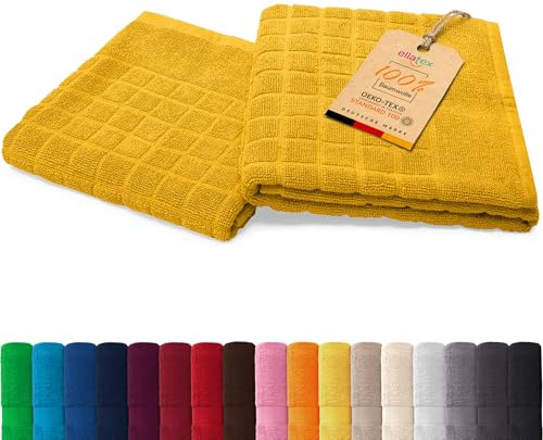 EllaTex Paris 2er Set Duschvorleger 50x70 cm Serie Paris – 100% Baumwolle, 700 g/m², weich & saugstark, Farbe: Sonnengelb
