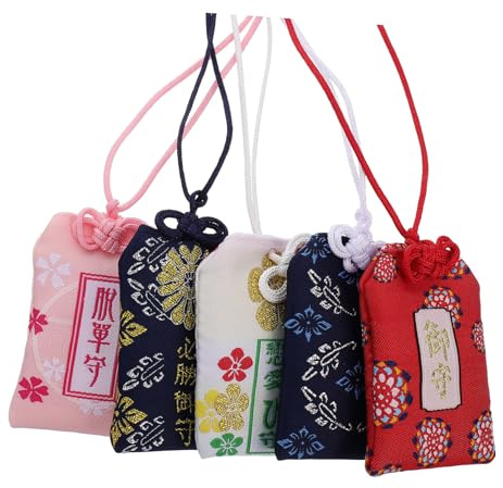 BESPORTBLE 5 Stücke Amulett Japanischer Glücksbringer Omamori Charme Auto Chinesischer Anhänger für Gesundheit Liebesverhältnis Sieg Diätetiker Reichtum Segen Tasche (Zufälliger Stil)