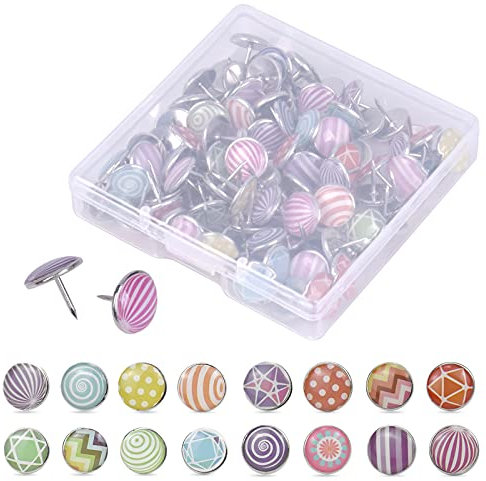 AvoDovA 100 Stück Metall Reißnagel Rund, Kreativ Dekorative Reißzwecke, Polster Reißzwecken, Reissnägel Reißbrettstifte Reißzwecken Heftzwecken, für Wandkarten, Fotos, Bulletin Board oder Kork Boards