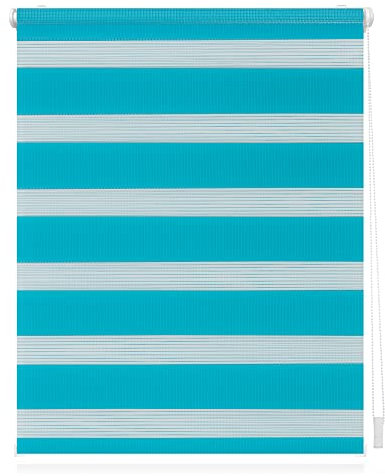 Lichtblick Doppelrollo Klemmfix ohne Bohren, Streifen, Blickdicht, Klemmträger-Montage, Sichtschutz, Wandmongtage, Deckenmontage, für Fenster und Türen Blau,55 cm x 150 cm (B X L)