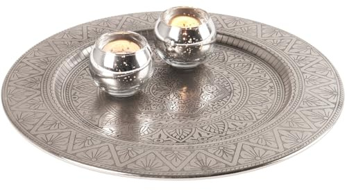 Orientalisches Serviertablett Manar modern aus Metall in Silber 35 cm