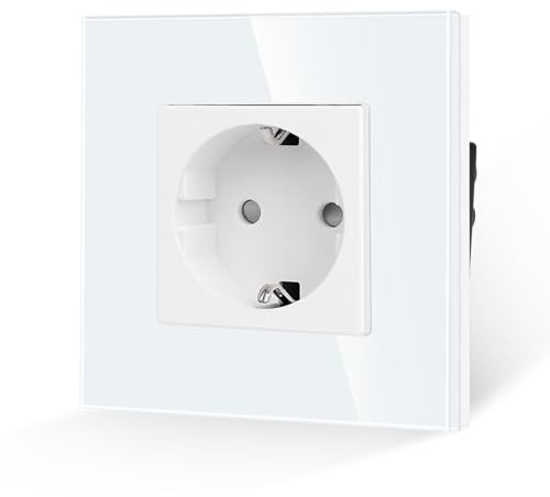 JIMEIDA Schuko Steckdose Unterputz Weiß, 16A 3680W Glas Einzelsteckdose mit Kindersicherung, Schraubenlose Wandsteckdose 86x86mm, Einfache Installation, Kurzschlussschutz