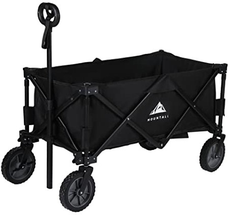 Collapsible Portable Wagon Trolley Folding Wheeled Festival Cart For Camping Beach Outdoor Leisure (Black)