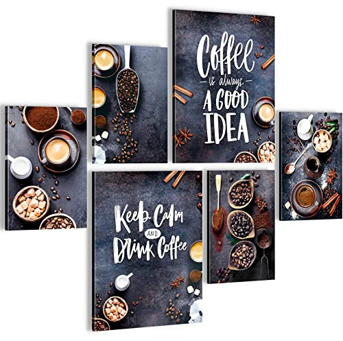 Novart Wandbilder Set Kaffee Küche Coffee Blau Braun - KEIN EXTRA RAHMEN BENÖTIGT - Modern Deko - Esszimmer Küchenbilder N007263a