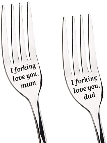 Gifts for Mum and Dad Dinner Forks, Stainless Steel Forks Pack of 2 Set, Funny Anniversary Wedding Gifts, Birthday Christmas Valentines Day Mothers Day Gifts for Parents