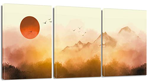Artscope 3 Teilig Leinwandbilder mit Sonnenaufgang, Nebel und Wald Motiv Kunstdruck - Moderne Wandbild für Badezimmer Wohnzimmer Wanddekoration - 30 x 40 cm