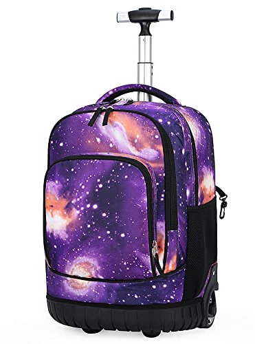 ZEVONDA 2 in 1 Kinder Trolley Rucksack - Schultrolley Rucksäcke Rollkoffer Großer Trolley Schultasche mit Rollen Handgepäck für Jungen Mädchen - Sternenhimmel Lila