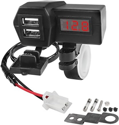 XMSJSIY Caricatore USB Moto 5V 3.1A Dual USB Presa USB Per Moto Adattatore Kit Cavo con Voltmetro, Impermeabile e ON/Off Interruttore, Montaggio Manubrio o Diametro Specchio Retrovisore Holder-55cm