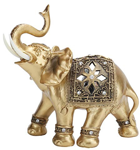 Tissting Estatua de Elefante Dorada 9,4 x 10,2 Pulgadas Adorno De Resina Sintética Modelo de Elefante de Simulación para Oficina, Decoración de Sala de Estar