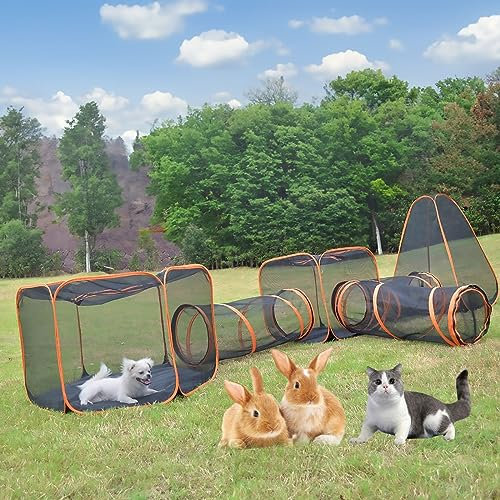 IMIDIA Katzenzelt Outdoor mit Tunnel, Zusammenklappbares, Zusammengesetztes Spielhaus für Haustiere, Katzengehege Outdoor, Heimwerken Auf Vielfältige Art und Weise