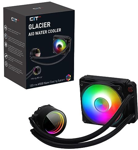 CiT Pro Glacier 120mm Black ARGB CPU Liquid Cooler, AIO Cooler 120mm CPU Water Cooler For Intel & AMD, One CiT Pro YH120 Infinity PWM Fan, 800 to 1800RPM & Infinity Mirror Cap Design | Black