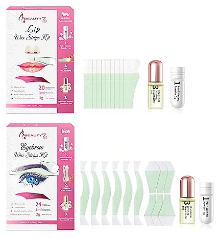 Bandas de Cera Fría Depilatoria para Cejas + Labios, Fórmula de Cera para Pieles Sensibles, Pack de 44 Tiras con Polvo de Perla y Aceite Esencial de Camomila Beauty7