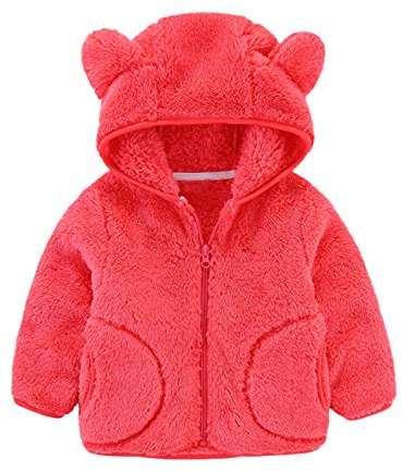 Flannel Felpa in pile, calda, per bambini, invernale, per bambini, con cappuccio per cappotti, giacca, gilet di avvertimento per bambini, 1 3 anni, Rosso anguria., 2-3 Anni