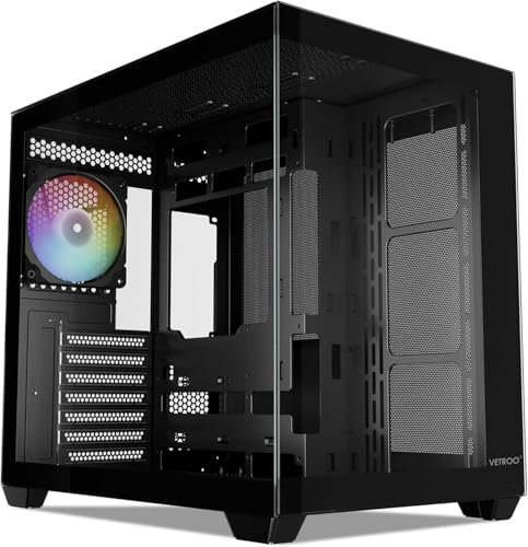 Vetroo AL900 ATX PC Case with 270° Full View Tempered Glass, Pre-Installed ARGB & PWM FDB Fan, Supports 360mm Radiator & 10 Fans, Type-C Ready, for 50 Series GPUs (Black)