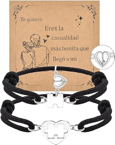 CheersLife Pulsera Pareja Magnéticas Regalos de Pareja Relación Distancia Pulsera para Amigo de Cuerda Trenzada para Mujeres Hombres Amigos Novio Novia Ajustable