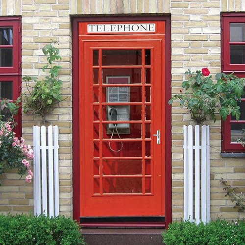 3D Rote Telefonzelle Türtapete Selbstklebende Türsticker Türposter Türwandbilder Türkunst Türwandaufkleber Türfotos 95 X 210 Cm Für Wohnzimmer Schlafzimmer Badezimmer Küche Türdekoration -8P6V2O5E7P7