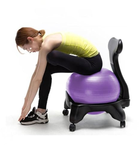 CMYUN Sitzball Ergonomischer Übungsballstuhl, Lila Yoga-Ballstuhl mit Rollen, Ball- und Fußpumpe, Sitzbälle für Kinder, Jugendliche, Erwachsene, Schwangere Frauen