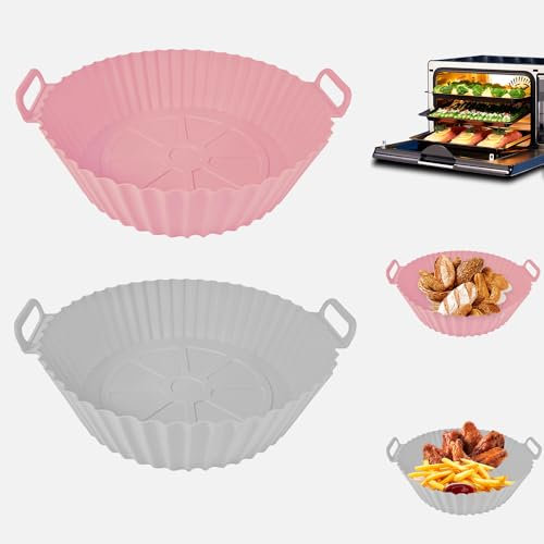 FYSL 2 Stück Silikonform für Heißluftfritteuse, 24cm Airfryer Silikonform, Hohes Volumen, Air Fryer Silikon Pot Liners Wiederverwendbar anstelle Airfryer Backpapier Pergamentpapier