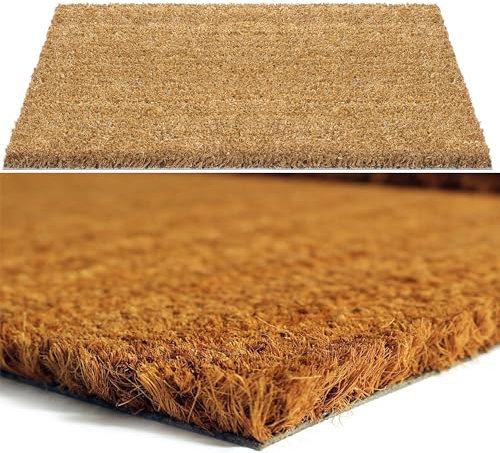 AQS INTERNATIONAL - Extra Large Natural 100% Coir Door Mat 60 x 90 CM - Coconut Entrance Matting, Dirt Trapper Non Slip Doormat with PVC Backing for Outdoor & Indoor Use, Welcome Rug