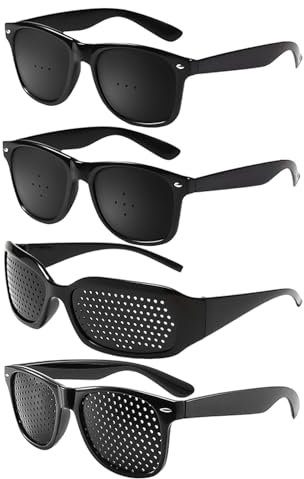 4 Pieces Pinhole Glasses, Small Hole Glasses, Porous Glasses, Perforated Glasses, Eye Training Glasses, Creative Glasses, Unisex (Black)